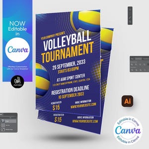 Canva Bearbeitbare Flyer Vorlage für ein Beachvolleyball (Digitale Datei)