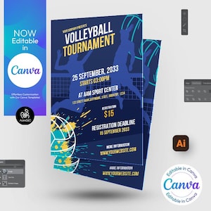 Beachvolleyball-Turnier Flyer Vorlage: Bearbeitbare Canva, PSD, AI (Digitale Datei)