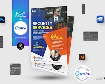 Security Service Flyer Template: Canva, AI, PSD, DOC (Digital File)