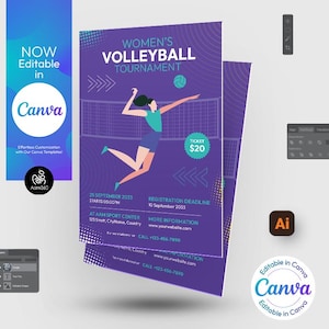 Beachvolleyball-Turnier Flyer Vorlage: Bearbeitbare Canva, PSD, AI, Doc (Digitale Datei)