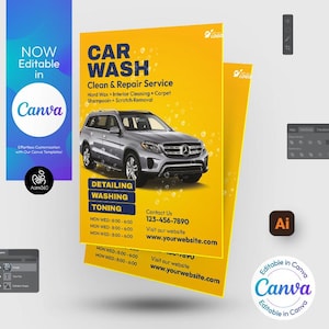 Car Wash Services Flyer Template: Editable Canva, PSD, AI (Digital File)