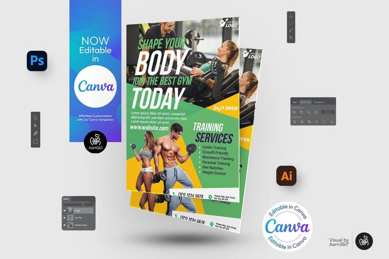 Digital File Gym Course Editable Gym Fitness Flyer Template: Canva, PSD, AI, EPS (digital File ...