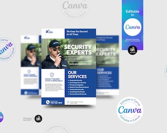 セキュリティサービスチラシテンプレート：Canva、PSD、AI、EPS、Doc（デジタルファイル）