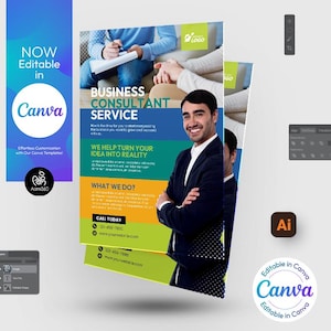 Business Consultant Flyer Template: Editable in Canva, PSD, AI, Doc (Digital File)