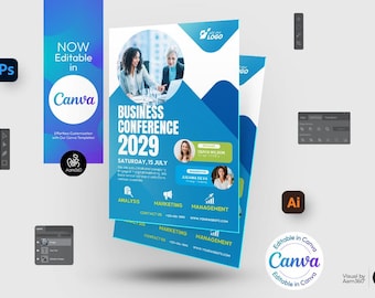 Plantilla editable de volante para conferencia de negocios: Canva, PSD, AI (archivo digital)