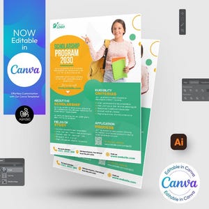 Canva bearbeitbare Stipendienprogramm Flyer-Vorlage | Graduierung Flyer | Lernmittel | Photoshop & Illustrator | Digitale Datei | Canva, PSD, KI