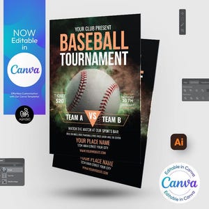 Canva Editable Baseball Tournament Flyer Template |  Sports Flyer | Photoshop & Illustrator | Digital File | Canva, PSD, AI, EPS and Doc
