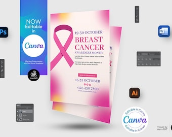Mall för flygblad om bröstcancermedvetenhet: Canva, AI, PSD (digital fil)