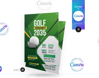 Szablon ulotki turnieju golfowego do edycji w serwisie Canva (plik cyfrowy)