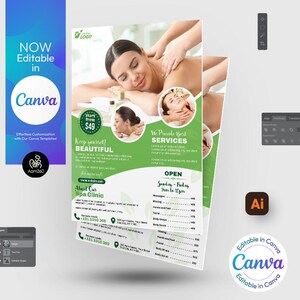 Editable Beauty Spa Flyer Template: Canva, Photoshop, AI, Doc (Digital File)