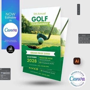 Editable Golf Tournament Flyer Template: Charity Event Poster (Canva, PSD, AI & Word)