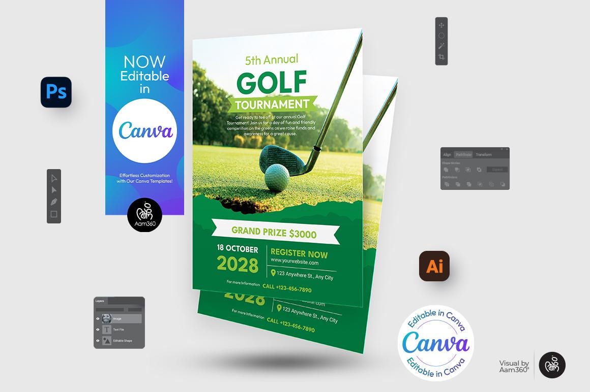 Editable Golf Tournament Flyer Template: Charity Event Poster