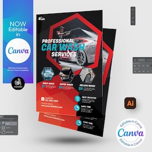 Car Wash Services Flyer Template: Editable Canva, PSD, AI (Digital File)