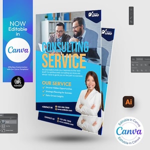 Canva Editable | Business Consultant Flyer Template | Management Consulting Flyer | Digital File | Canva, PSD, AI, Doc, and EPS