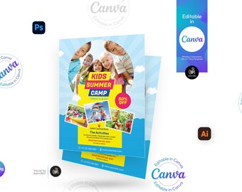 Kids Summer Camp Flyer Vorlage: Bearbeitbare Canva, PSD, AI (Digitale Datei)