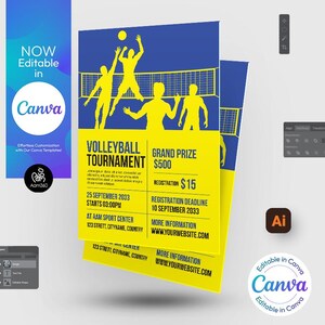 Beachvolleyball-Turnier Flyer Vorlage: Bearbeitbare Canva, PSD, AI (Digitale Datei)