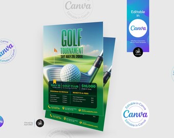 Szablon ulotki turnieju golfowego do edycji w serwisie Canva (plik cyfrowy)