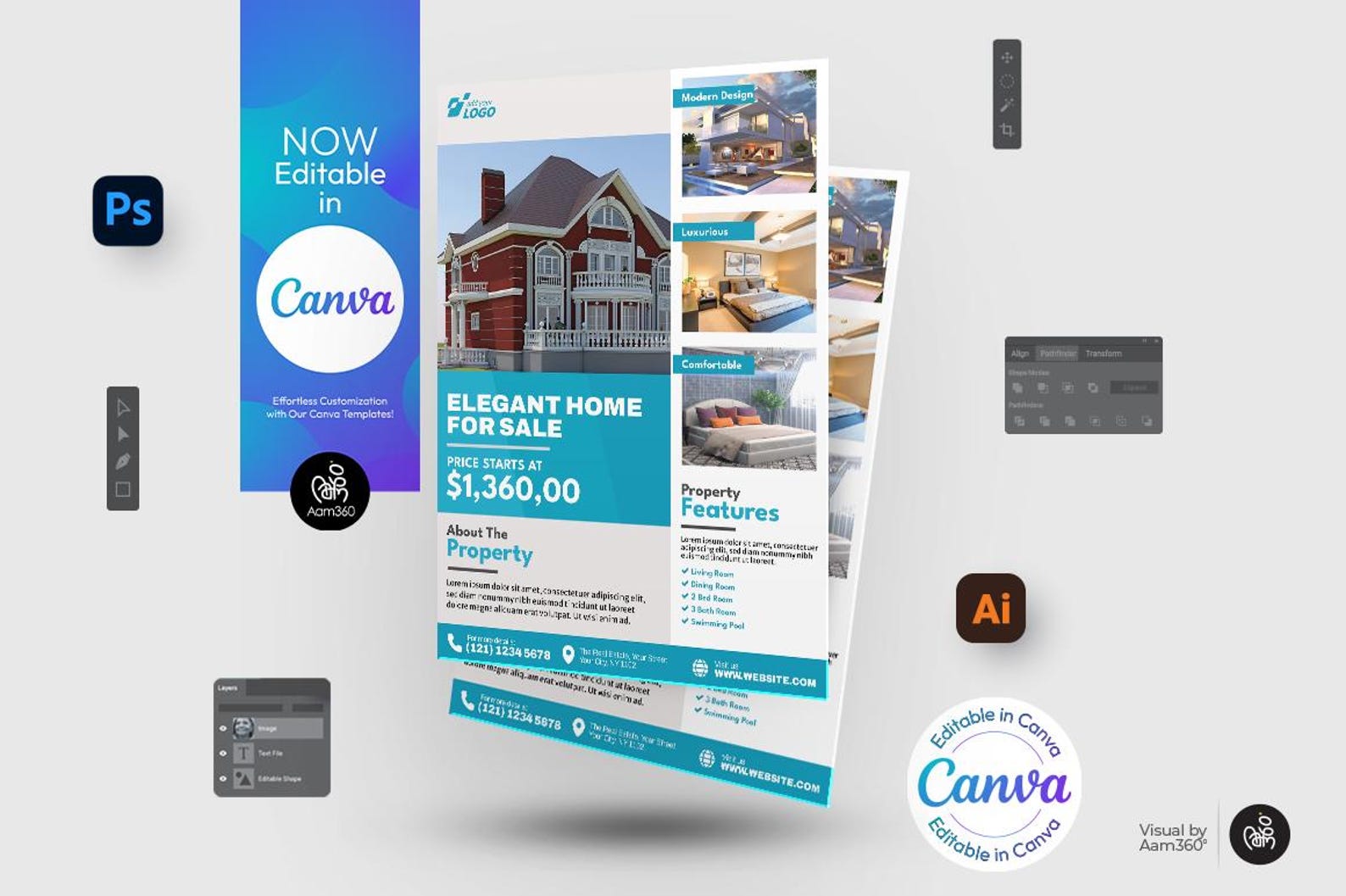 Editable Real Estate Flyer Template | Canva, PSD, AI (digital File ...