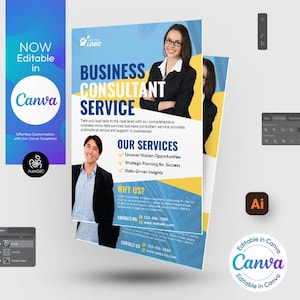 Business Consultant Flyer Template: Editable Canva, PSD, AI, Doc (Digital File)