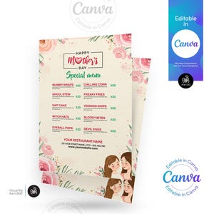 Canva Bearbeitbare Muttertags-Menü-Flyer-Vorlage | Essen Menü Vorlage | Lebensmittel Preisliste |Digitale Datei | Leinwand