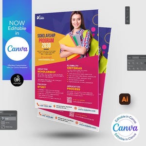 Canva Editable Scholarship Program Flyer Template | Graduation Flyer | Educational | Photoshop & Illustrator | Digital File | Canva, PSD, AI