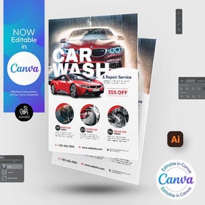 Car Wash Flyer Template: Editable Canva, PSD, AI (Digital File)