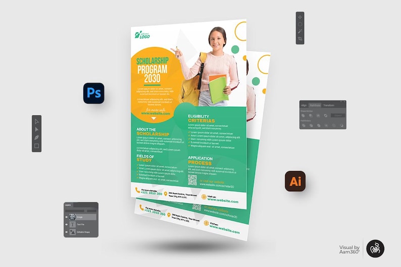 Scholarship Program Flyer Template: Editable Canva, PSD, AI (digital ...