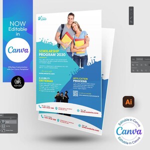 Canva bearbeitbare Stipendienprogramm Flyer-Vorlage | Graduierung Flyer | Lernmittel | Photoshop & Illustrator | Digitale Datei | Canva, PSD, KI