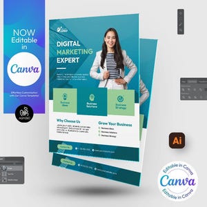 Szablon ulotki agencji marketingu cyfrowego: Canva, PSD, AI (plik cyfrowy)