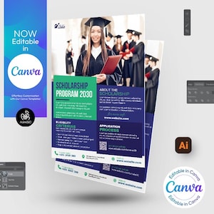 Canva bearbeitbare Stipendienprogramm Flyer-Vorlage | Graduierung Flyer | Lernmittel | Photoshop & Illustrator | Digitale Datei | Canva, PSD, KI