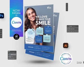 Dental Care Flyer Template: Editable Canva, AI, PSD, DOC (Digital File)