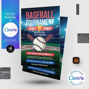 Canva Editable Baseball Tournament Flyer Template |  Sports Flyer | Photoshop & Illustrator | Digital File | Canva, PSD, AI, EPS and Doc