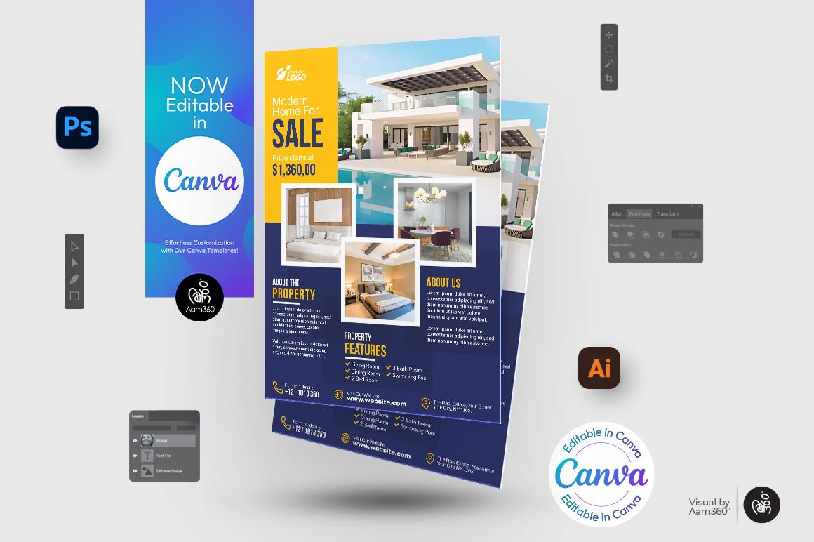 Editable Real Estate Flyer Template | Canva, PSD, AI (digital File) - Etsy