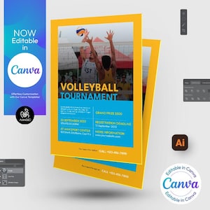 Beachvolleyball-Turnier Flyer Vorlage: Bearbeitbare Canva, PSD, AI, Doc (Digitale Datei)