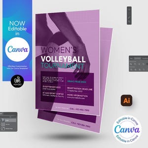 Beachvolleyball-Turnier Flyer Vorlage: Bearbeitbare Canva, PSD, AI, Doc (Digitale Datei)