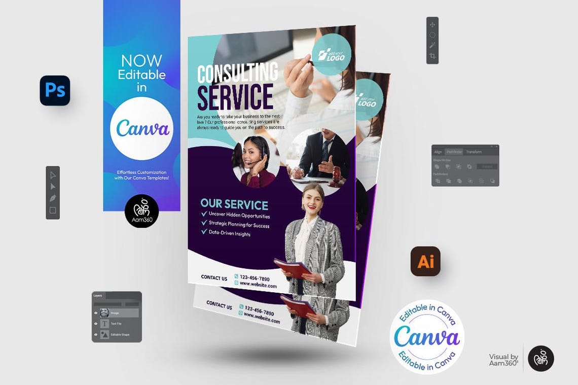 Consultant Flyer Template: Editable Canva, PSD, AI, & DOC (digital File ...