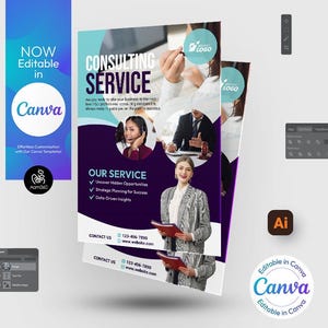 Consultant Flyer Template: Editable Canva, PSD, AI, & DOC (Digital File)