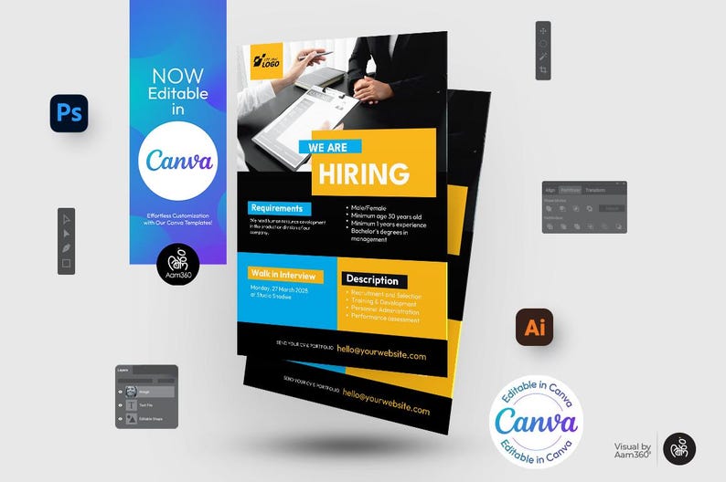 Encoder Hiring Editable Editable Hiring Flyer Template: Job Fair, Canva, PSD, AI (digital File ...