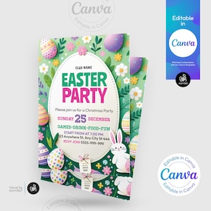Easter Egg Hunt Party Flyer: Editable Canva Template (Digital File)