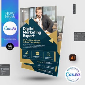Szablon ulotki agencji marketingu cyfrowego: Canva, PSD, AI (plik cyfrowy)
