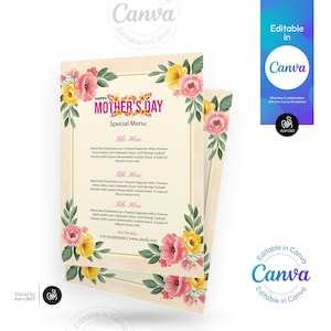 Plantilla de volante de menú editable para el Día de la Madre en Canva / Plantilla de menú de comida / Lista de precios de comida / Archivo digital / Canva