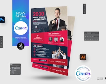 Plantilla de volante para conferencia de negocios: Diseño de reunión anual (CANVA, PSD, AI)