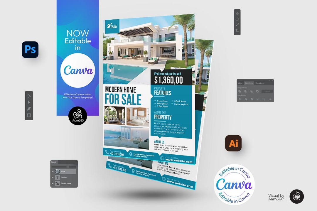 Editable Real Estate Flyer Template | Canva, PSD, AI (digital File) - Etsy