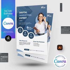 Szablon ulotki agencji marketingu cyfrowego: edytowalny Canva, PSD, AI (plik cyfrowy)