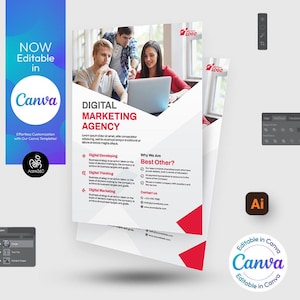 Szablon ulotki agencji marketingu cyfrowego: media społecznościowe (PSD, AI, EPS) (plik cyfrowy)