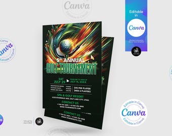 Szablon ulotki turnieju golfowego do edycji w serwisie Canva (plik cyfrowy)