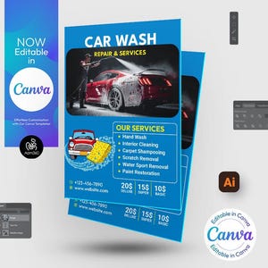 Editable Car Wash Flyer Template: Canva, PSD, AI (Digital File)