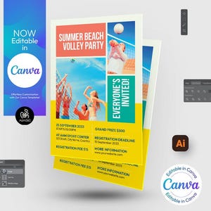 Beachvolleyball-Turnier Flyer Vorlage: Bearbeitbare Canva, PSD, AI, Doc (Digitale Datei)