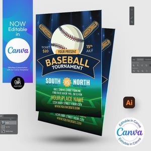 Canva Editable Baseball Tournament Flyer Template |  Sports Flyer | Photoshop & Illustrator | Digital File | Canva, PSD, AI, EPS and Doc