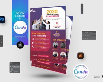Plantilla editable de volante para conferencia de negocios: Canva, PSD, AI (archivo digital)